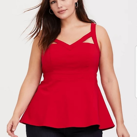 torrid Tops - SALE Torrid Red Bengaline Cutout Peplum Top 2